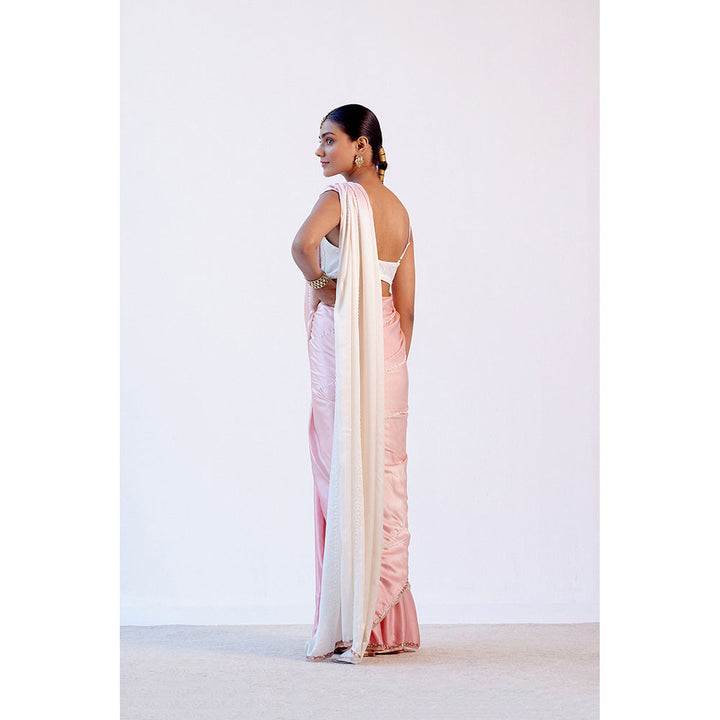 Devnaagri Ombre Blush Pink Satin Saree with Stitched Blouse