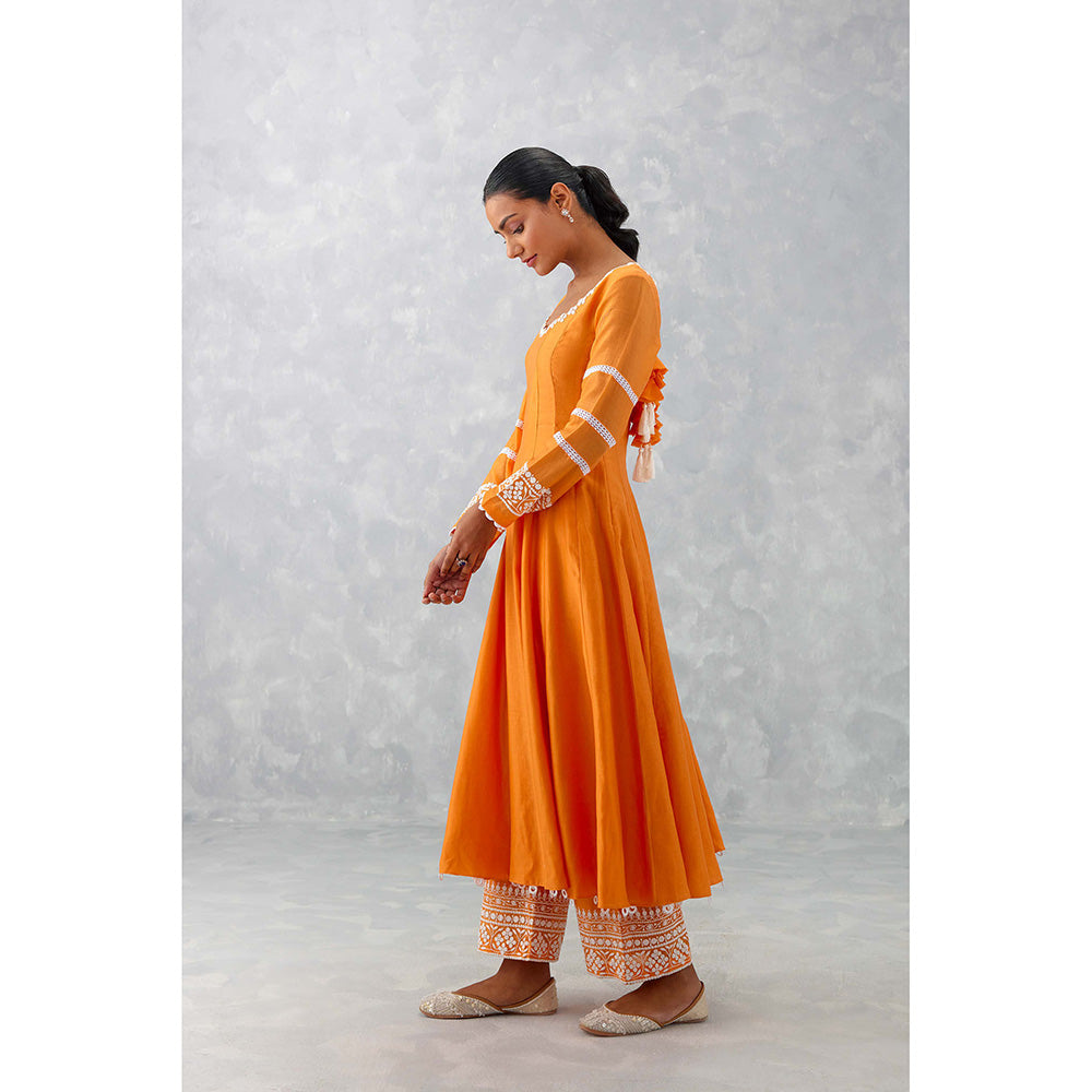 Devnaagri Orange Chanderi Anarkali (Set of 3)