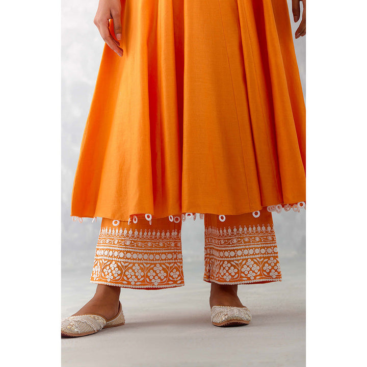 Devnaagri Orange Chanderi Anarkali (Set of 3)