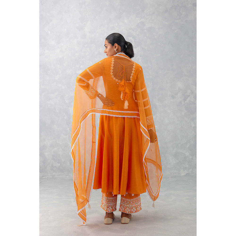 Devnaagri Orange Chanderi Anarkali (Set of 3)