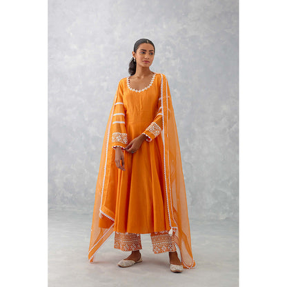 Devnaagri Orange Chanderi Anarkali (Set of 3)