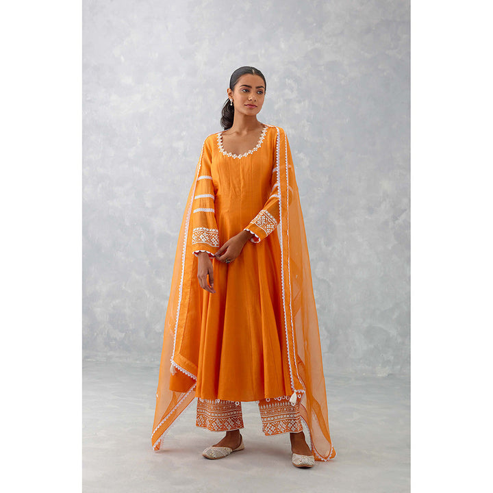 Devnaagri Orange Chanderi Anarkali (Set of 3)