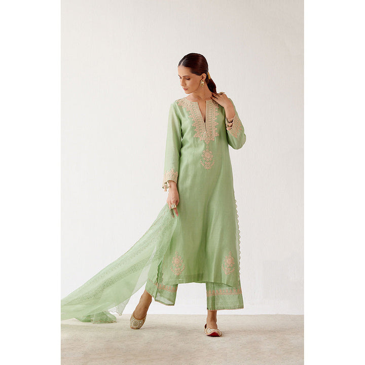 Devnaagri Green Dori Embroidered Kurta & Palazzo (Set of 3)