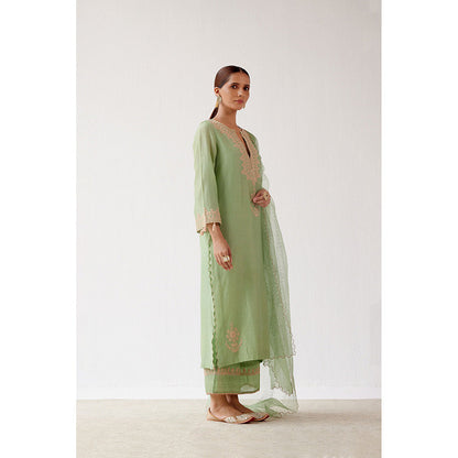 Devnaagri Green Dori Embroidered Kurta & Palazzo (Set of 3)