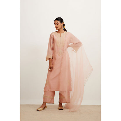 Devnaagri Rose Pink Dori Embroidered Kurta & Palazzo (Set of 3)