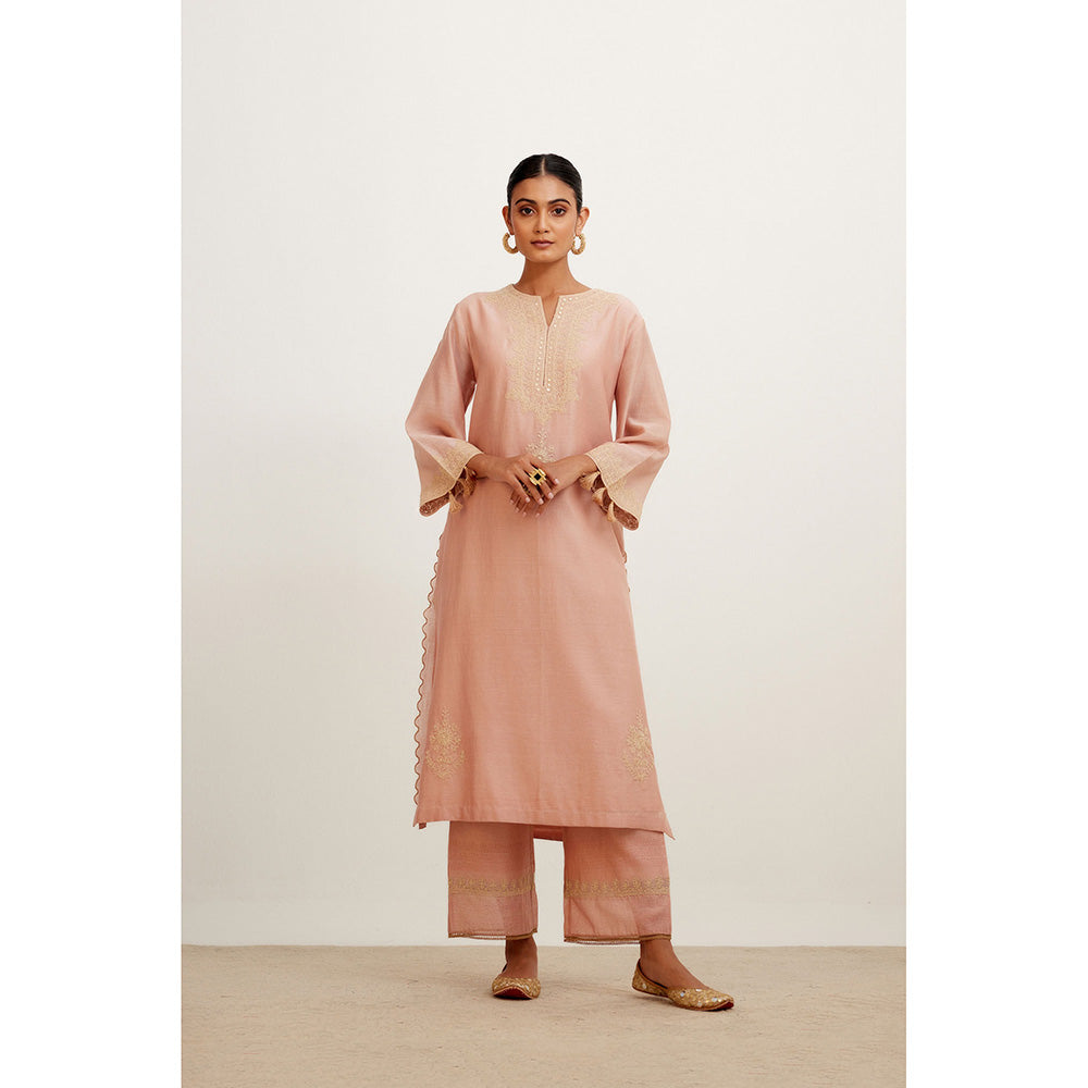 Devnaagri Rose Pink Dori Embroidered Kurta & Palazzo (Set of 3)