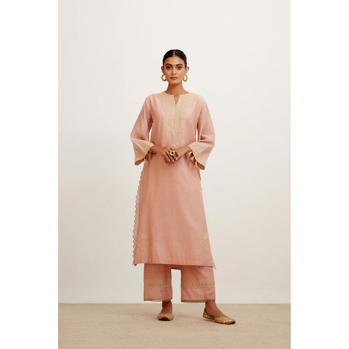 Devnaagri Rose Pink Dori Embroidered Kurta & Palazzo (Set of 3)