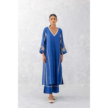 Devnaagri Blue Embroidered Chanderi Palazzo (Set of 3)