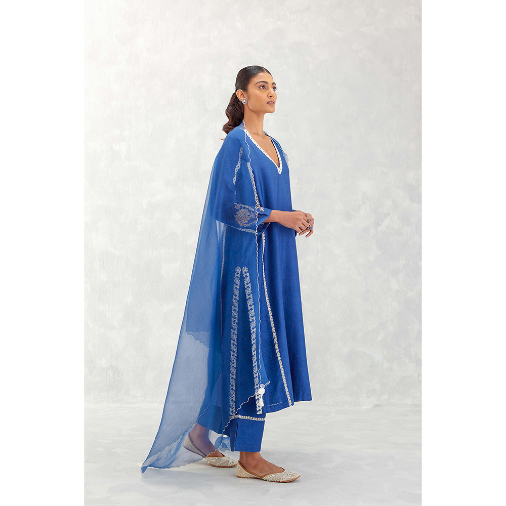 Devnaagri Blue Embroidered Chanderi Palazzo (Set of 3)