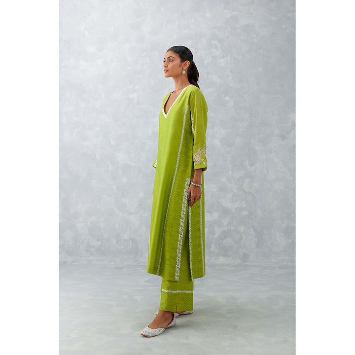 Devnaagri Green Embroidered Chanderi Palazzo (Set of 3)