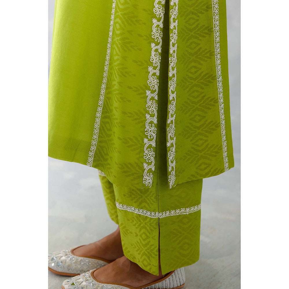 Devnaagri Green Embroidered Chanderi Palazzo (Set of 3)