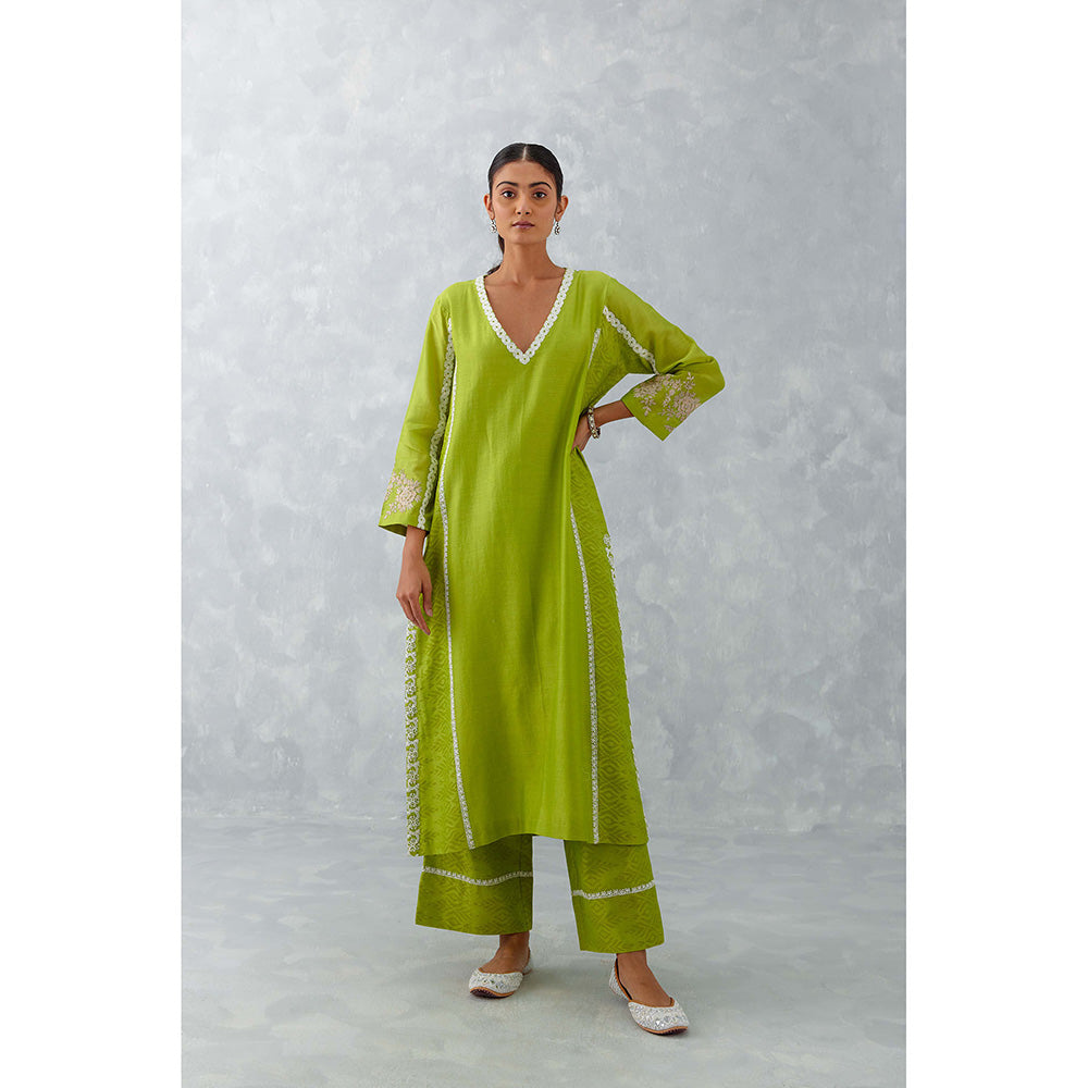 Devnaagri Green Embroidered Chanderi Palazzo (Set of 3)