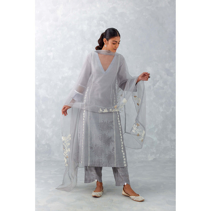 Devnaagri Grey Embroidered Chanderi Palazzo (Set of 3)