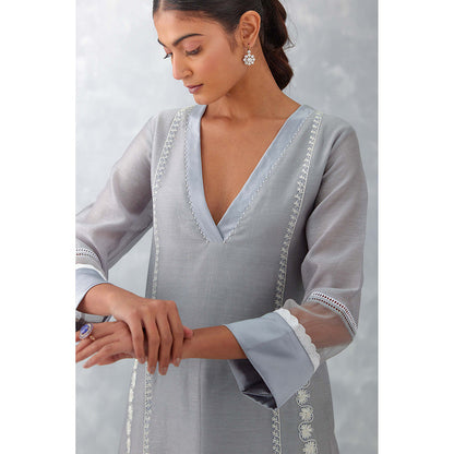 Devnaagri Grey Embroidered Chanderi Palazzo (Set of 3)