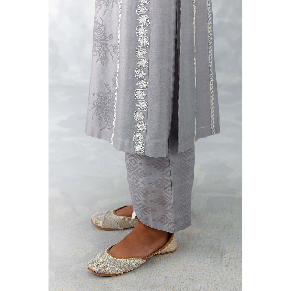 Devnaagri Grey Embroidered Chanderi Palazzo (Set of 3)