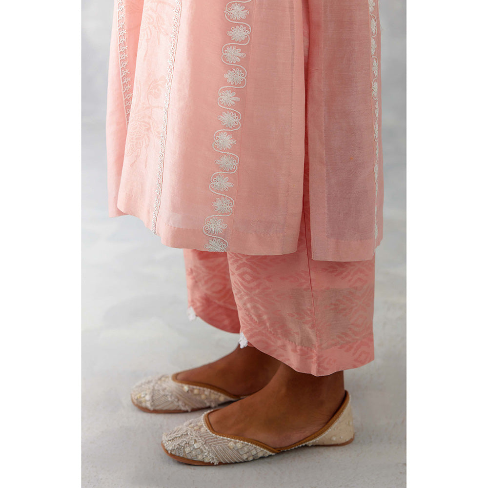 Devnaagri Blush Pink Embroidered Chanderi Palazzo (Set of 3)