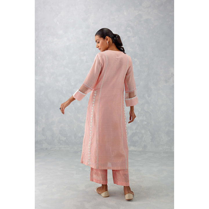 Devnaagri Blush Pink Embroidered Chanderi Palazzo (Set of 3)