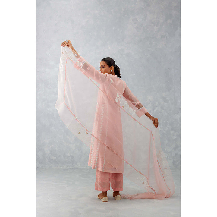 Devnaagri Blush Pink Embroidered Chanderi Palazzo (Set of 3)