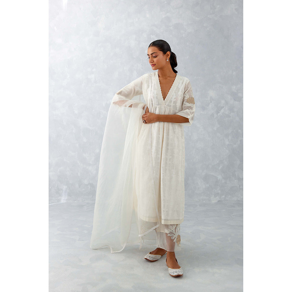 Devnaagri Ivory Embroidered Chanderi Palazzo (Set of 3)