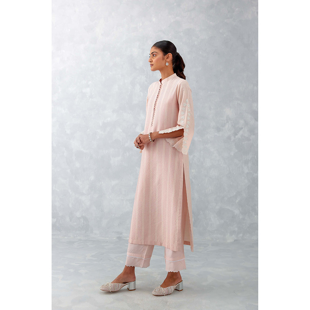 Devnaagri Blush Pink Pin Tucks Embroidered Palazzo (Set of 3)