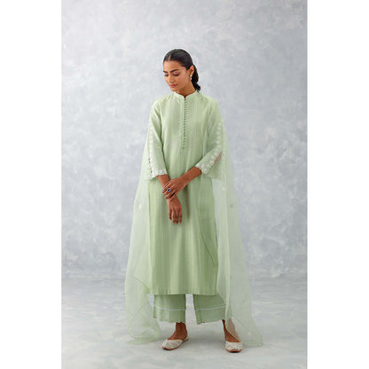 Devnaagri Sea Green Pin Tucks Embroidered Palazzo (Set of 3)