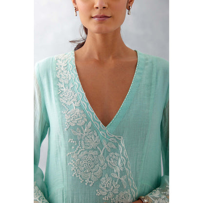 Devnaagri Aqua Blue Embroidered Chanderi Palazzo (Set of 3)