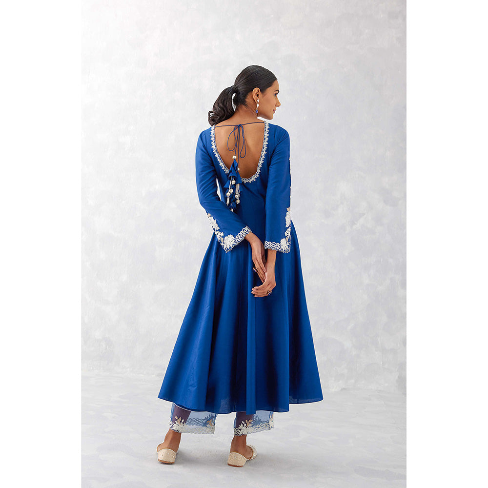 Devnaagri Blue Embroidered Anarkali (Set of 3)