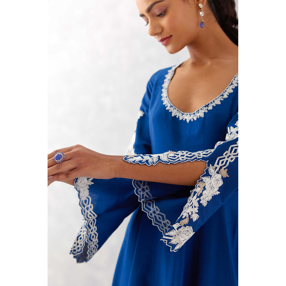 Devnaagri Blue Embroidered Anarkali (Set of 3)