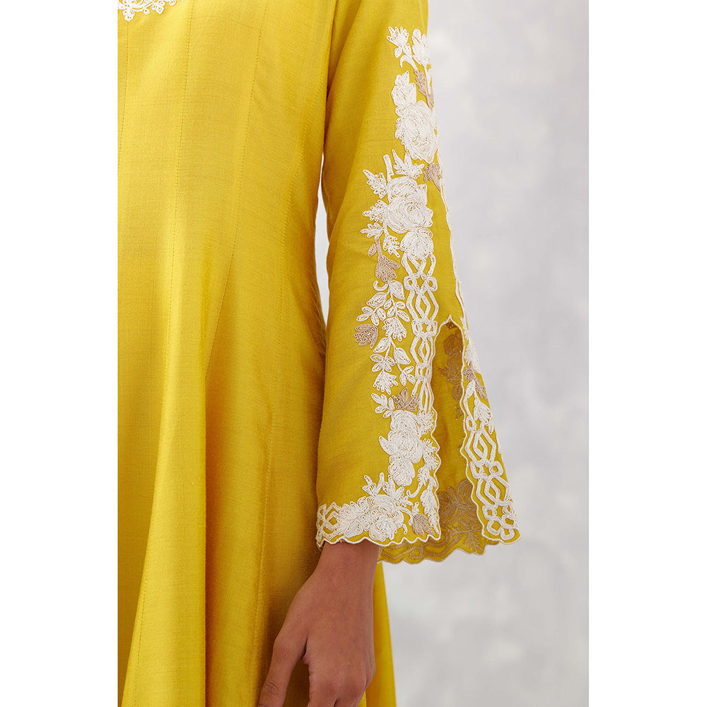 Devnaagri Mustard Yellow Embroidered Anarkali (Set of 3)