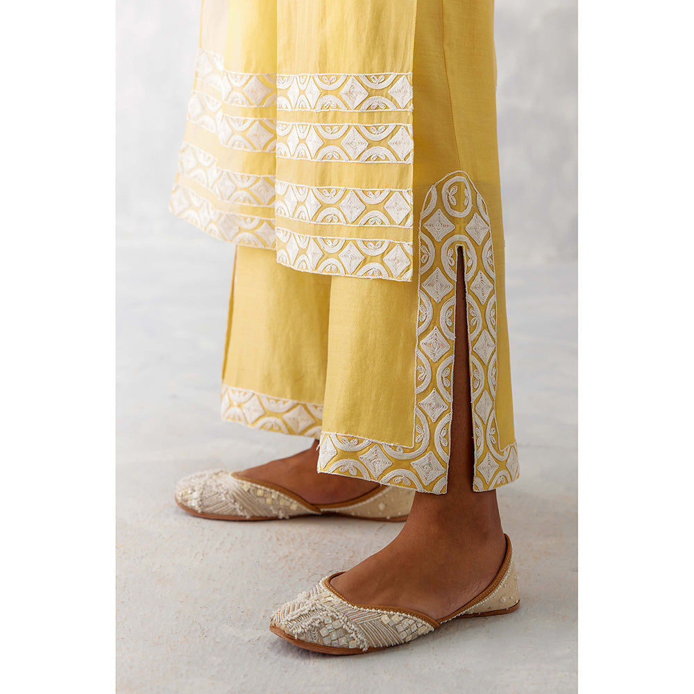 Devnaagri Mango Yellow Slit Silk Organza Palazzo (Set of 2)