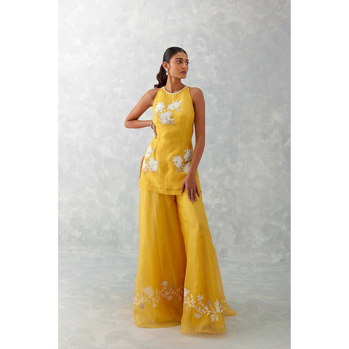 Devnaagri Mango Yellow Embroidered Sharara (Set of 3)