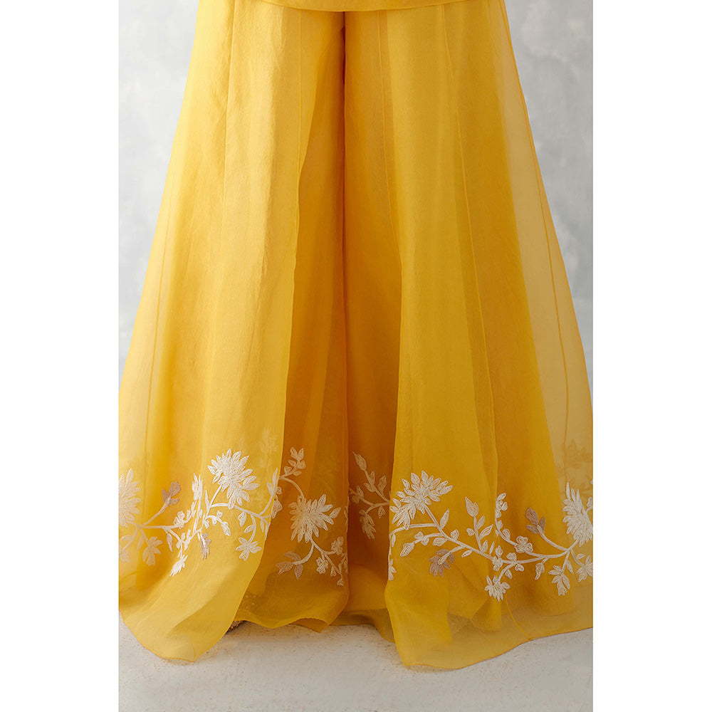 Devnaagri Mango Yellow Embroidered Sharara (Set of 3)