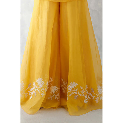 Devnaagri Mango Yellow Embroidered Sharara (Set of 3)