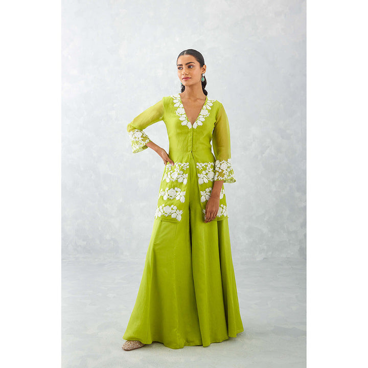 Devnaagri Green Embroidered Front Slit Sharara (Set of 3)