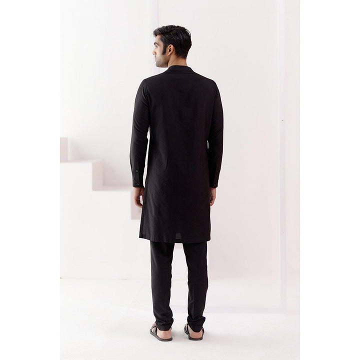 Devnaagri Black Kurta with Pin Tucks Bundi (Set of 4)