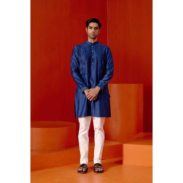 Devnaagri Royal Blue Kurta with Pin Tucks Bundi (Set of 4)