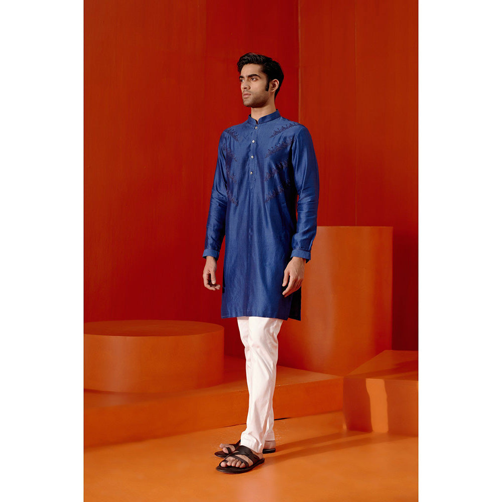 Devnaagri Royal Blue Kurta with Pin Tucks Bundi (Set of 4)