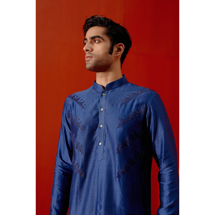 Devnaagri Royal Blue Kurta with Pin Tucks Bundi (Set of 4)