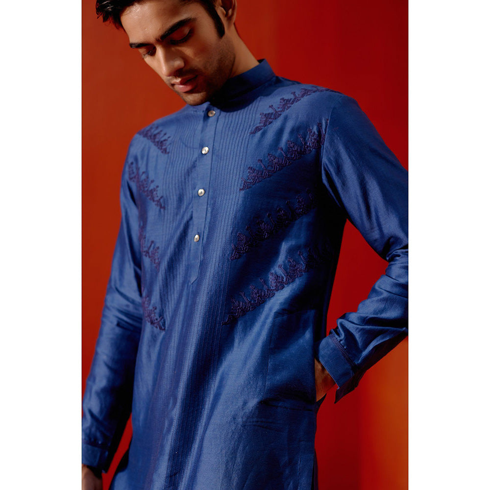 Devnaagri Royal Blue Kurta with Pin Tucks Bundi (Set of 4)