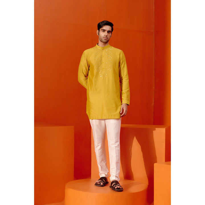 Devnaagri Mustard Embroidered Chanderi Kurta (Set of 2)