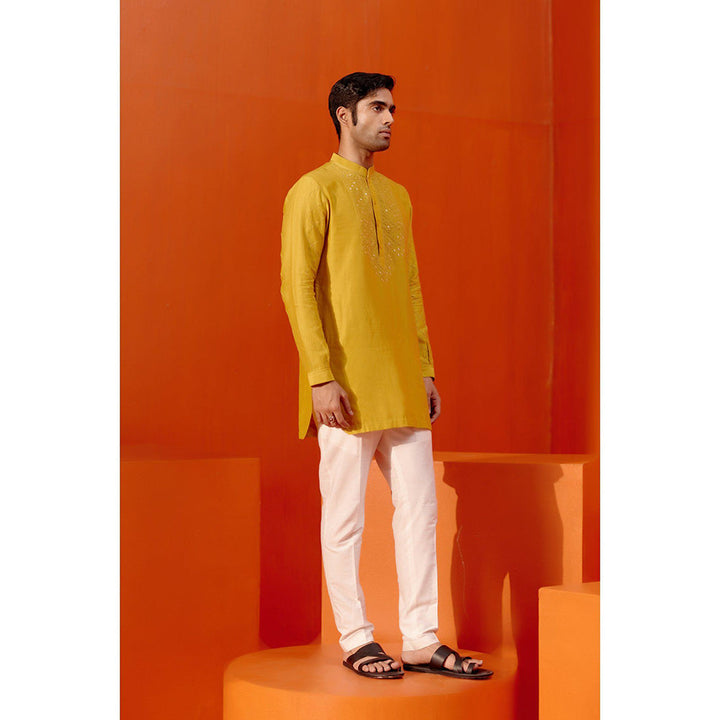 Devnaagri Mustard Embroidered Chanderi Kurta (Set of 2)