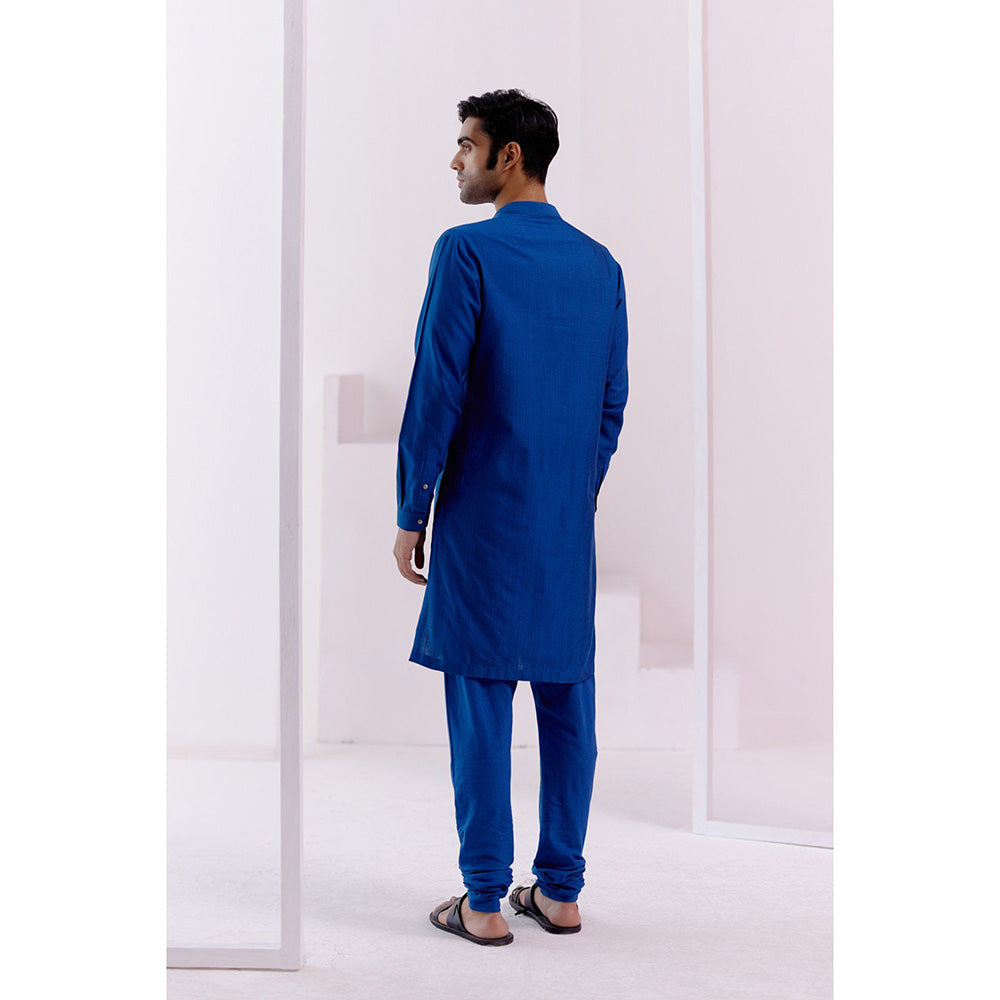 Devnaagri Royal Blue Pin Tucks Detailed Kurta (Set of 2)