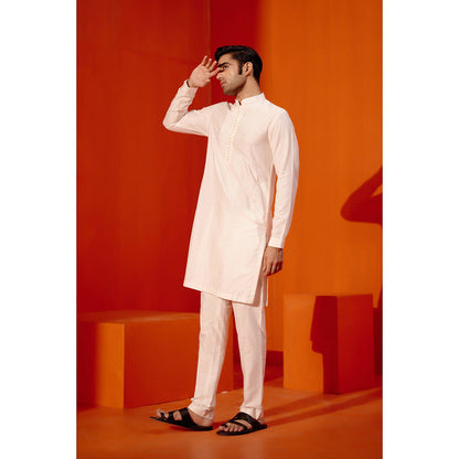 Devnaagri Ivory Pin Tucks Detailed Kurta (Set of 2)
