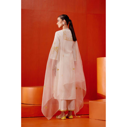 Devnaagri Ivory & Mustard Embroidered Palazzo (Set of 3)