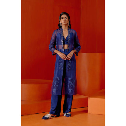 Devnaagri Navy Embroidered Cape & Pant (Set of 3)