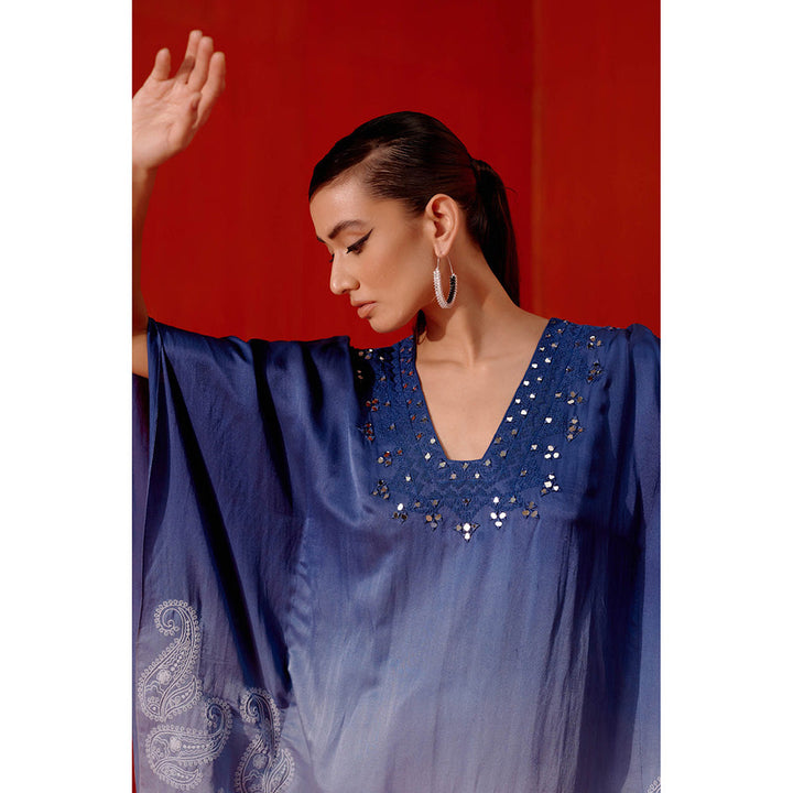 Devnaagri Blue Ombre Mirror Embroidered Kaftan (Set of 3)