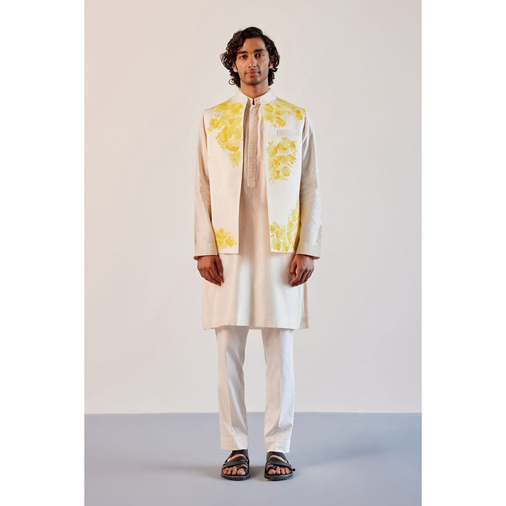 Devnaagri Ivory Chanderi Kurta With Pant and Bundi jacket (Set of 3)