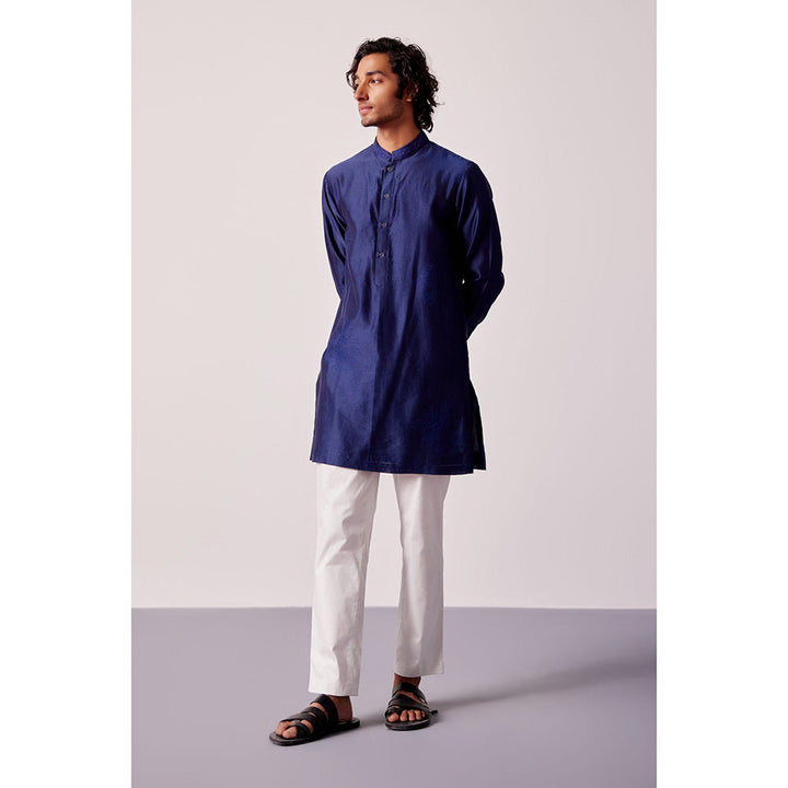 Devnaagri Navy Blue Kurta With Pant And Bundi jacket (Set of 3)