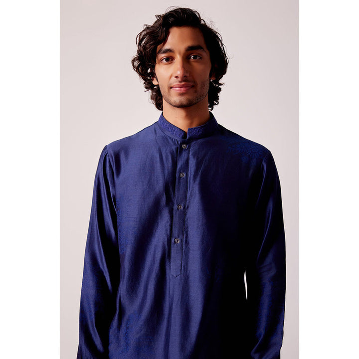 Devnaagri Navy Blue Kurta With Pant And Bundi jacket (Set of 3)