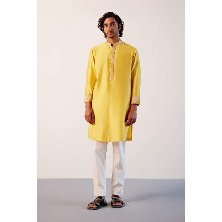 Devnaagri Yellow Embroidered Kurta With Pant (Set of 2)